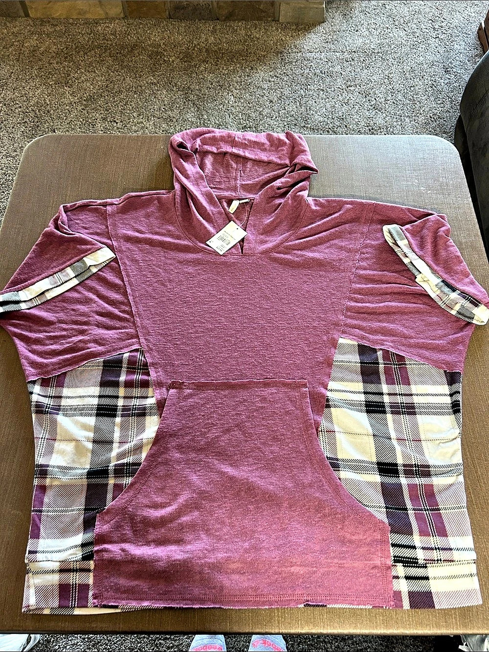 Cato Plaid Panel Hoodie in Purple Size Medium